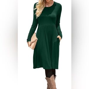 NWT- Small Long Sleeve Dresses Empire Waist Knee Length Loose Dress with Pockets